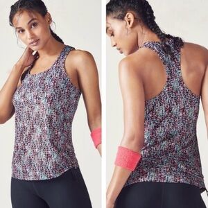 Fabletics NWT Cashel Racerback Cinch Tank Large Wonderweave Print Purple Pink